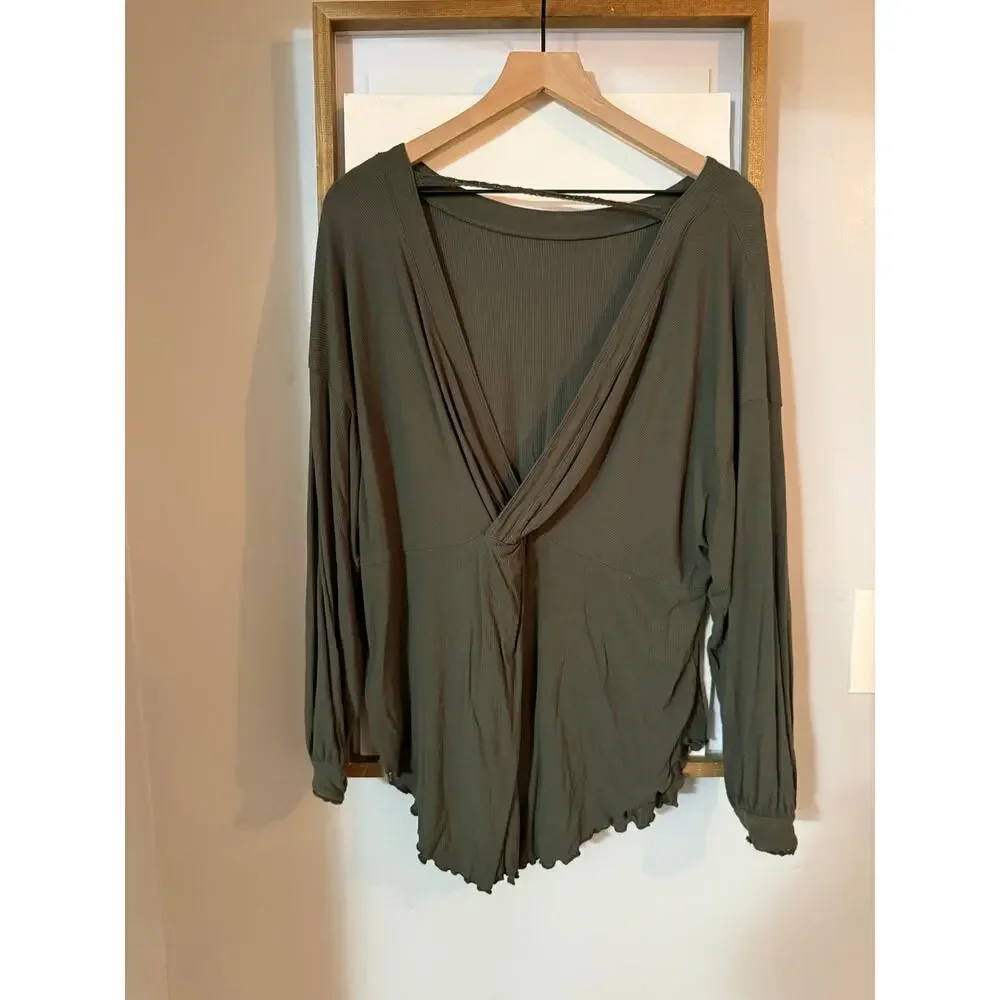 Free people Shimmy Shake Top open back in green size small